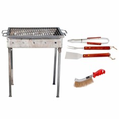 Pachet gratar metalic 50x35cm, grosime 3mm cu perie sarma si 3 accesorii gratar