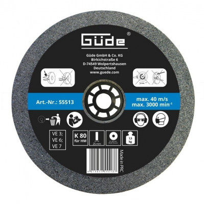 Disc abraziv pentru polizor de banc Gude 55513, O200x25x32 mm, granulatie K80 foto