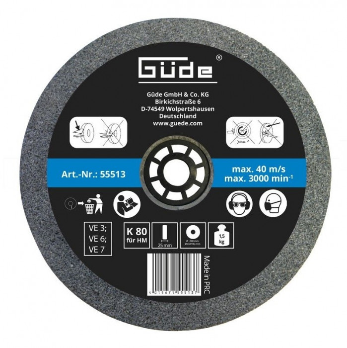 Disc abraziv pentru polizor de banc Gude 55513, O200x25x32 mm, granulatie K80