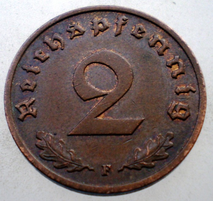 2.650 GERMANIA WWII 2 REICHSPFENNIG 1939 F