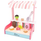 Magazin Inghetata Lemn New Classic Toys Bon Appetit! Stand, Cornete, Cupe, Lingura, 30x19x29cm, Jucarie Fete 3 Ani+