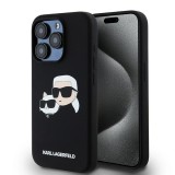 Husa Karl Lagerfeld iPhone 15 Pro Max Silicone MagSafe, Karl&amp;Choupette, negru, KLHMP15XSKCHPPLK