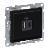 Priza dubla USB 2.4A + USB C 3A Legrand New Suno 721430, incastrata, negru