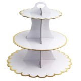 Etajera pentru Prajituri, Cyrax, din Carton, 3 Nivele, 16/22/29 cm Diametru, Inaltime 38 cm, Alb