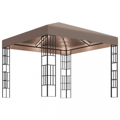 Pavilion cu siruri de lumini LED, gri taupe, 3x3 m foto