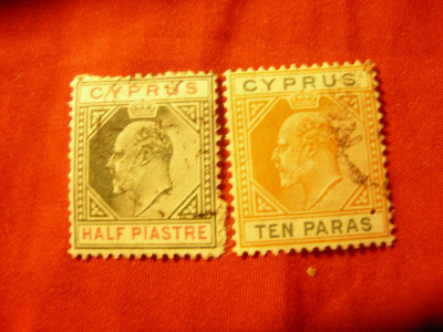 2 Timbre Cipru 1904 Rege Edward VII filigr.CA multiplu , 2 val. stampilate: 1/2 foto