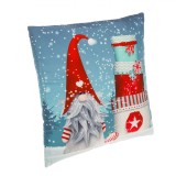 Perna Decorativă Crăciun, Model Gnome și Cadouri, Bleu, 30x30cm, Poliester, Oem