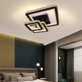 Lustra LED LEILA 88W cu Telecomanda si Cristal, 3 Patrate, Dimabila, RGB + Rece/Calda/Neutra, Negru Crom Lucios