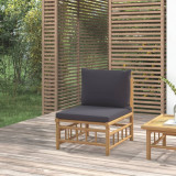 VidaXL Canapea de mijloc de grădină, perne gri &icirc;nchis, bambus