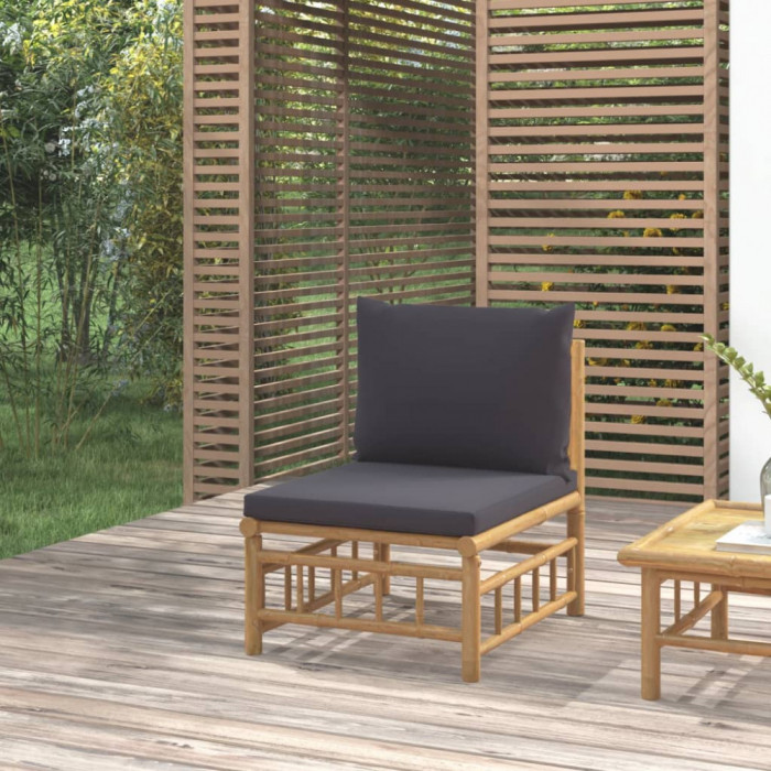Canapea de mijloc de gradina, perne gri &icirc;nchis, bambus GartenMobel Dekor