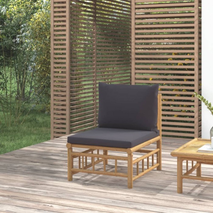 vidaXL Canapea de mijloc de grădină, perne gri &icirc;nchis, bambus 362309