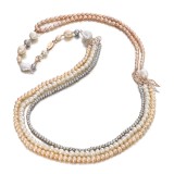 Colier lung perle cultura albe gri roz Special Plus argint placat aur roz 80cm handmade