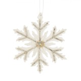 Ornament Crăciun, Formă Fulg, Stras, Ecru, 12cm