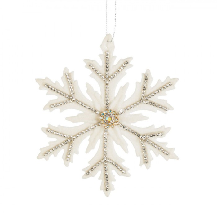 Ornament Crăciun, Formă Fulg, Stras, Ecru, 12cm