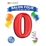 Balon, folie aluminiu, rosu, cifra 0, 81 cm, China