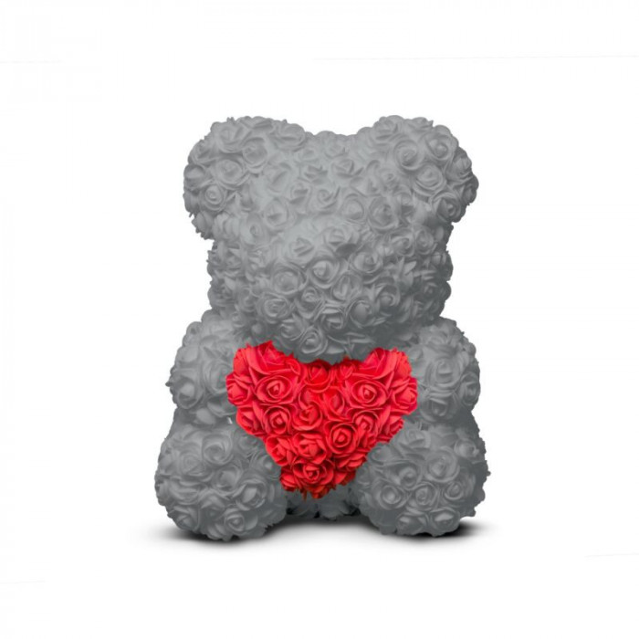 Ursuleț Rose - Gri - Roșu - 40 cm
