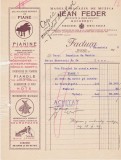 Factura Marele magazin muzica Jean Feder Bucuresti Furnizor Curtea Regala 1922