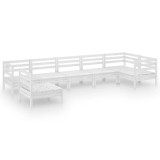 Set mobilier de gradina, 7 piese, alb, lemn masiv de pin