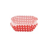 Set hartii pentru muffin, Dreptunghiulare, Rosu cu buline albe, 6x4.5x3 cm, 75 buc