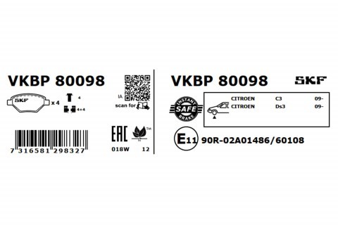 Set placute frana fata SKF VKBP80098