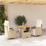 VidaXL Set mobilier de grădină cu perne, 3 piese, bej, poliratan