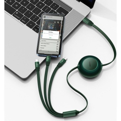Cablul Baseus 3-in-1 Type-C la Micro USB Lightning Type-C PD QC4.0 3.5A 100W 1.1m Verde foto
