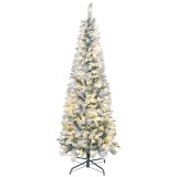 HOMCOM Brad de Crăciun &Icirc;nzăpezit cu 180 de Lumini LED cu 11 Efecte și 479 de Ramuri, &Oslash;65x180 cm, Verde și Alb | Aosom Romania