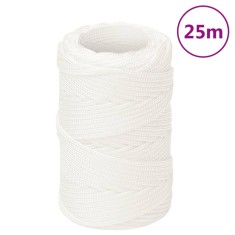 vidaXL Fr&acirc;nghie de barcă, alb complet, 2 mm, 25 m, polipropilenă 152529