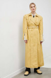 Cumpara ieftin Gestuz palton de piele femei, culoarea galben, de tranziție, cu două r&acirc;nduri nasturi 10908974
