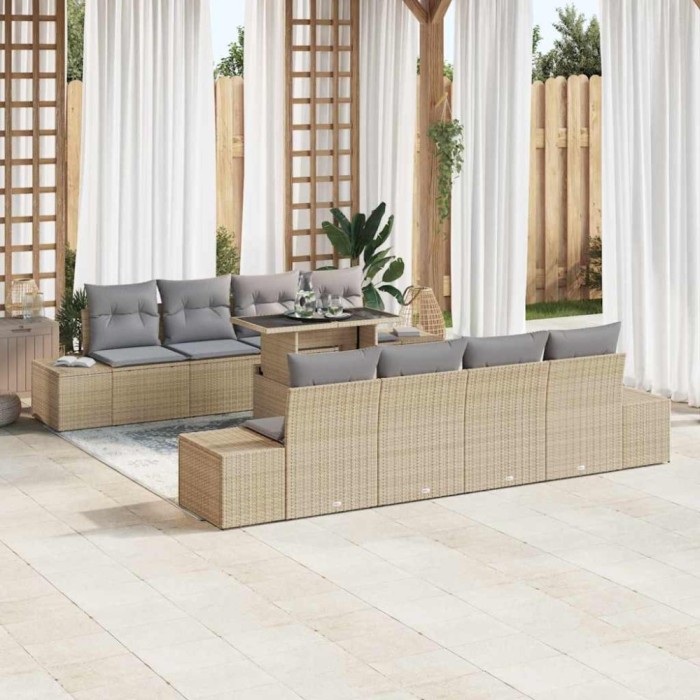 vidaXL Set de canapele pentru grădină 7 pcs Beige și gri deschis 3357883