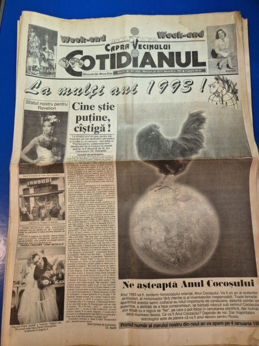 ziarul cotidianul 30-31 decembrie 1992 - numar de anul nou ,poster silvia badescu,gica popescu,mircea lucescu