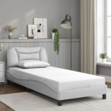 VidaXL Cadru de pat cu tăblie, alb, 90x200 cm, piele ecologică