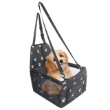 Suport pentru animalele de companie, flippy, pentru masina, cu prindere de scaun si centura de siguranta, negru cu imprimeu, 40x32x42cm
