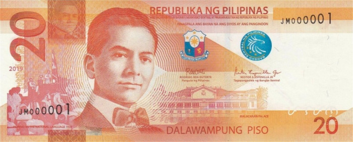 FILIPINE █ bancnota █ 20 Piso █ 2019 █ NEW GENERATION CURRENCY █ UNC necirculata