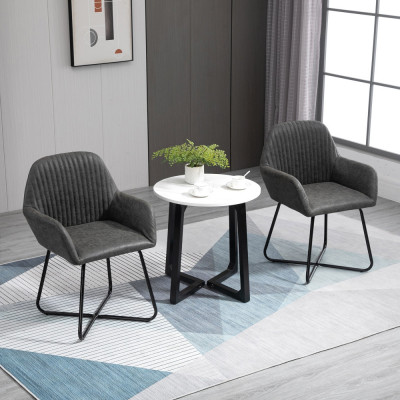 HOMCOM Set 2 scaune moderne pentru sufragerie din imitatie piele gri 60x56.5x85cm foto