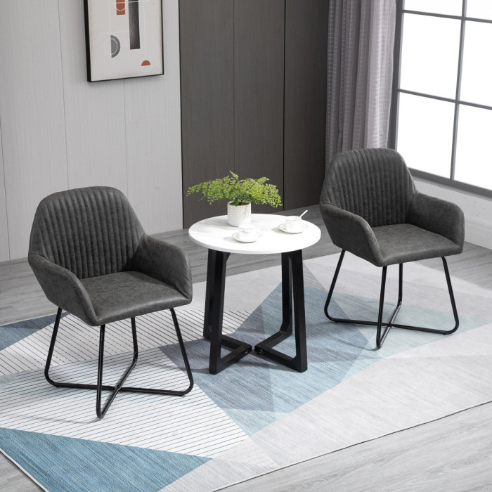 HOMCOM Set 2 scaune moderne pentru sufragerie din imitatie piele gri 60x56.5x85cm
