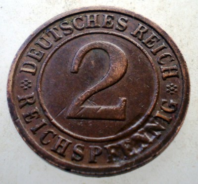 2.794 GERMANIA WEIMAR 2 REICHSPFENNIG 1936 D EROARE foto