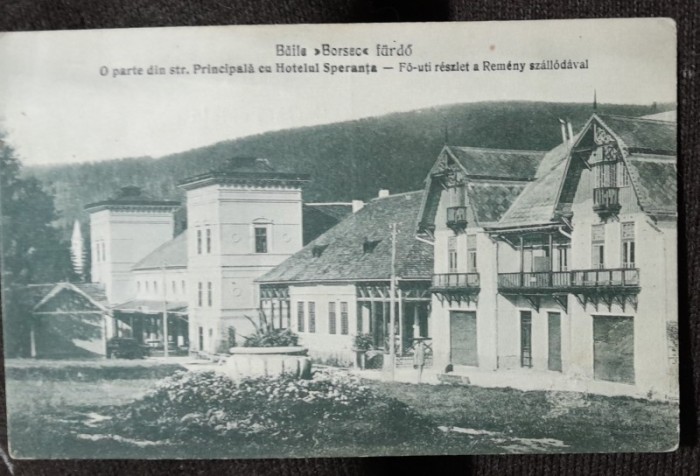 Carte postala, Baile Borsec, strada principala cu hotelul Speranta, 1931