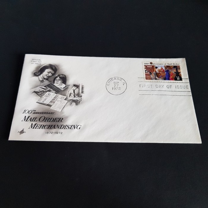 Plic filatelic rar SUA 1972.100 de ani de Comerț prin Poștă - Prima Zi de Emisiune, Chicago