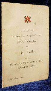 MENIU T.S.S. "Orcades" by Mrs. Geddes , 1 Decembrie, 1936 | Okazii.ro