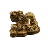 Statueta feng shui dragon pe monede din rasina - 4cm