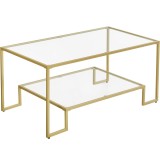 VASAGLE Masuta de cafea cu cadru din otel, suprafata din sticla calita, 100x55x45cm, auriu Household NewTrend
