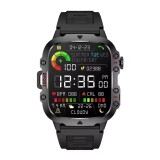 Ceas smartwatch sport, BT, apel vocal, rezistent la apa, cronograf, busola, notificari, monitorizare somn, ritm cardiac, pedometru, Android/iOS, negru, Otel inoxidabil