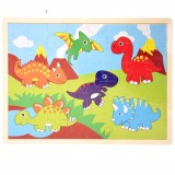 Puzzle din lemn Pufo pentru copii, model Happy Dino, 24 piese, 40 x 30 cm