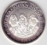 Somalia 10 Dollars The African Monkey - The Three Monkeys 2001 1 OZ.999 FINE SILVER