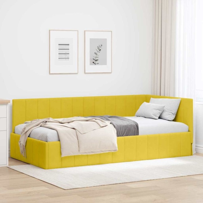 vidaXL Cadru de pat colțar cu headboard Galben 90 x 200 cm Catifea 42016313