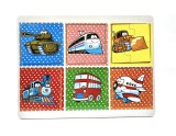 Set din lemn cu 6 puzzle incorporate - Mijloace de transport - buline, 7Toys, Brand