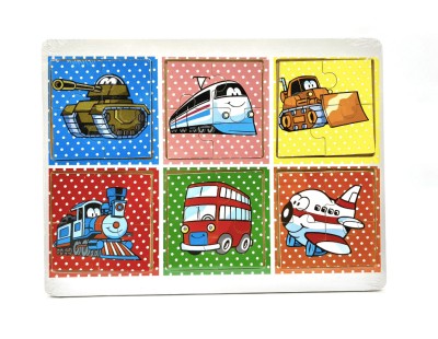 Set din lemn cu 6 puzzle incorporate - Mijloace de transport - buline, 7Toys foto
