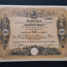 Actiune 1924 Institutul de credit ECONOMUL Cluj / titlu / banca / actiuni