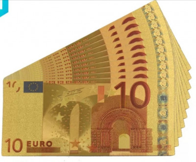 Bancnotă fantezie 10 euro placată cu aur foto